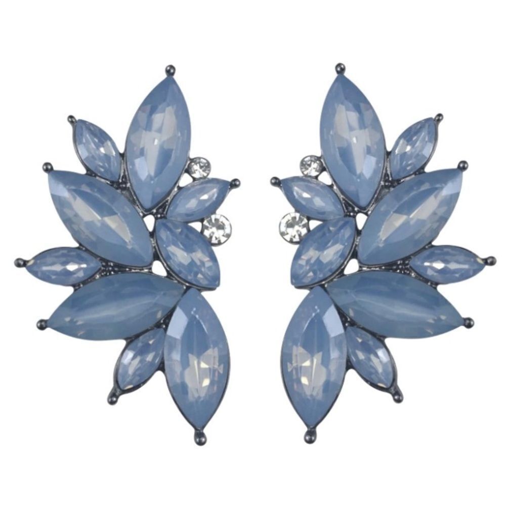 Gun Metal Black with Cloud Blue Crystal 80's Punk Rock Starburst Earrings